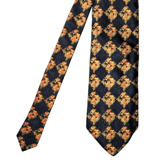 Mondo Uomo Necktie Men's Blue Orange Green Floral Pattern Silk Handmade in Italy - Picture 2 of 5